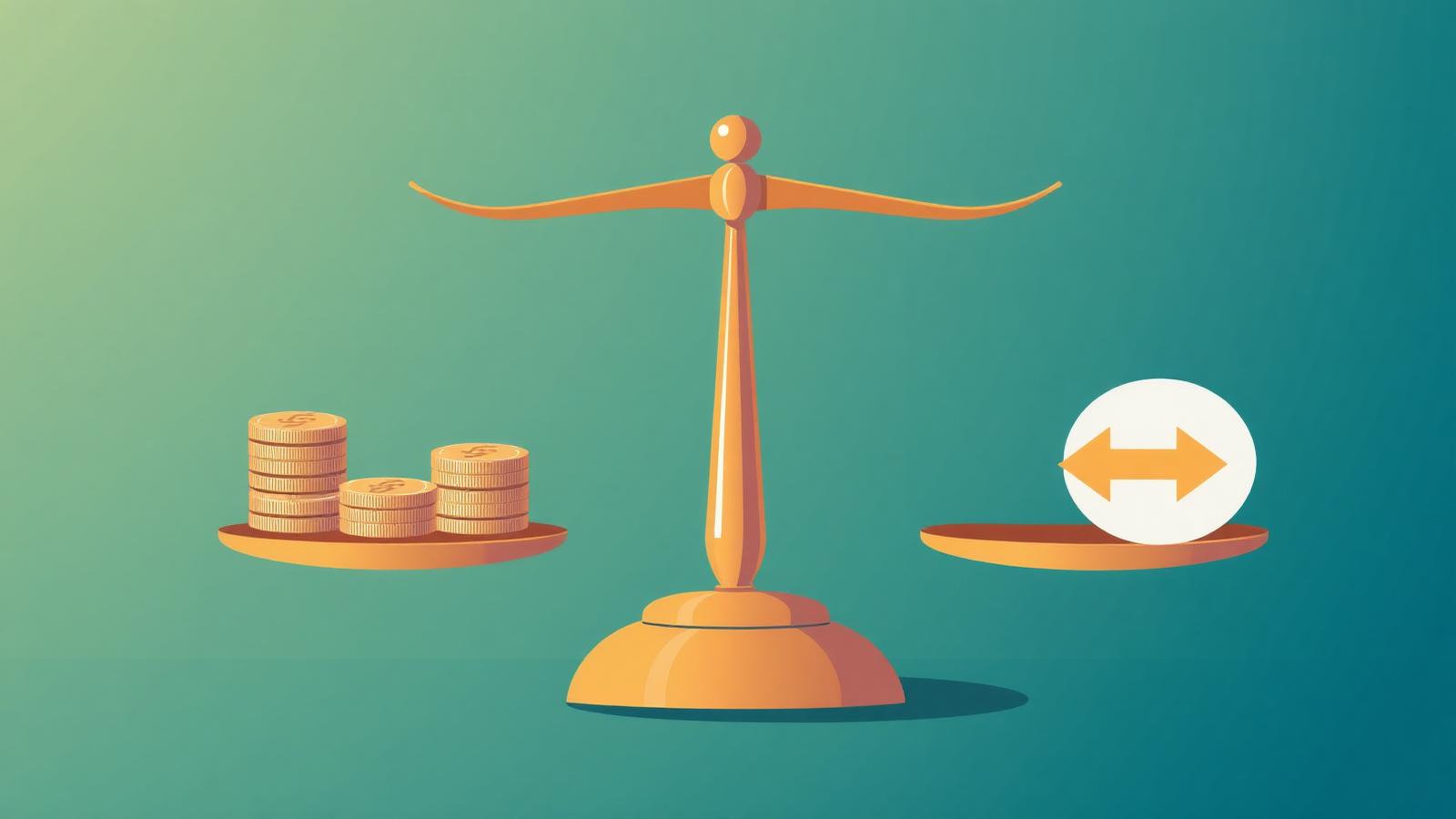 Balance scale with coins on one side and a risk symbol on the other, illustrating risk management